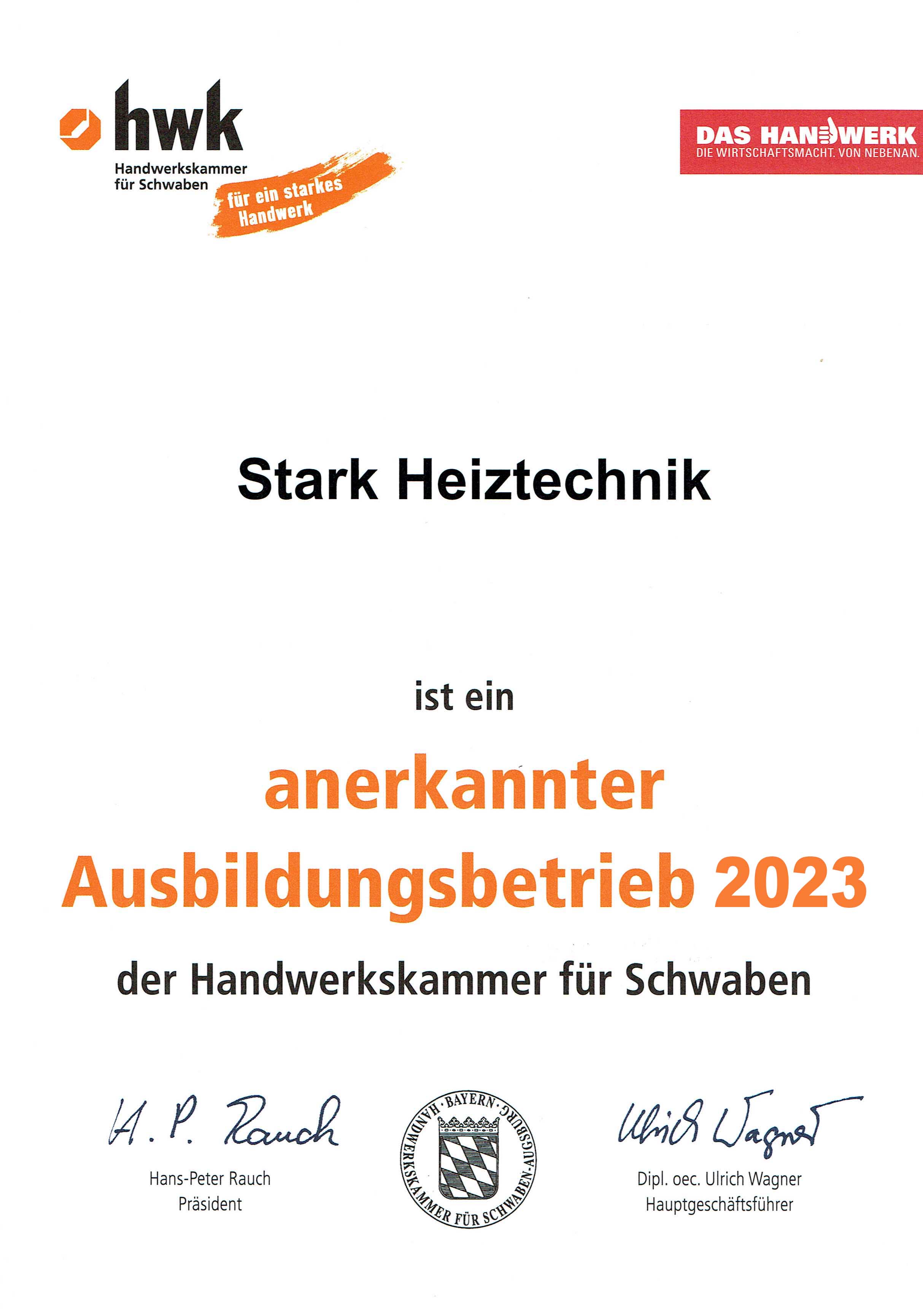 Stark Heiztechnik: Ausbildungsbetrieb